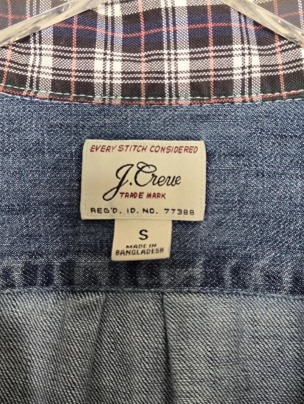 J. Crew Men’s Blue Denim Rugby Long-Sleeve Shirt with Plaid Collar Preppy Size S